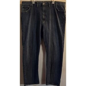 Wrangler Jeans Men 44x32 Blue Denim Dark Relaxed Fit Straight Leg Outdoor